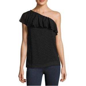 PAIGE Shandi Ruffle Silk One-Shoulder Blouse